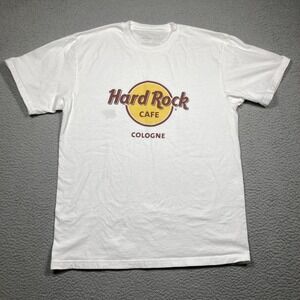 Hard Rock Cafe Cologne T Shirt Men's Large White Cotton With Stains/Distress